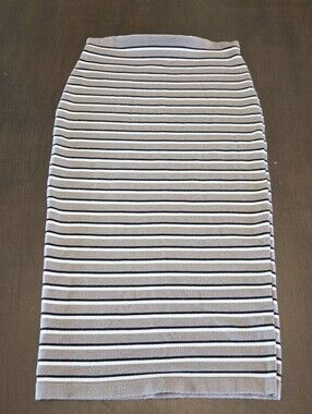 AMERICANA KNIT Horizontal Striped Midi Pencil Skirt
